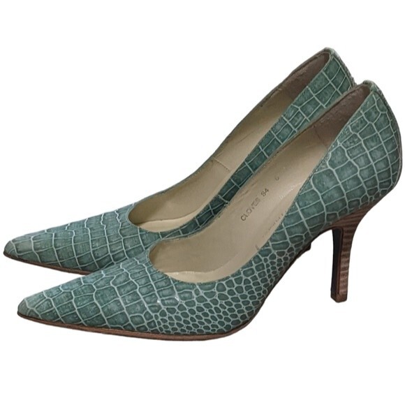 Donald J. Pliner Cloves seafoam green reptile print pointed toe leather pump 6M - Picture 11 of 11